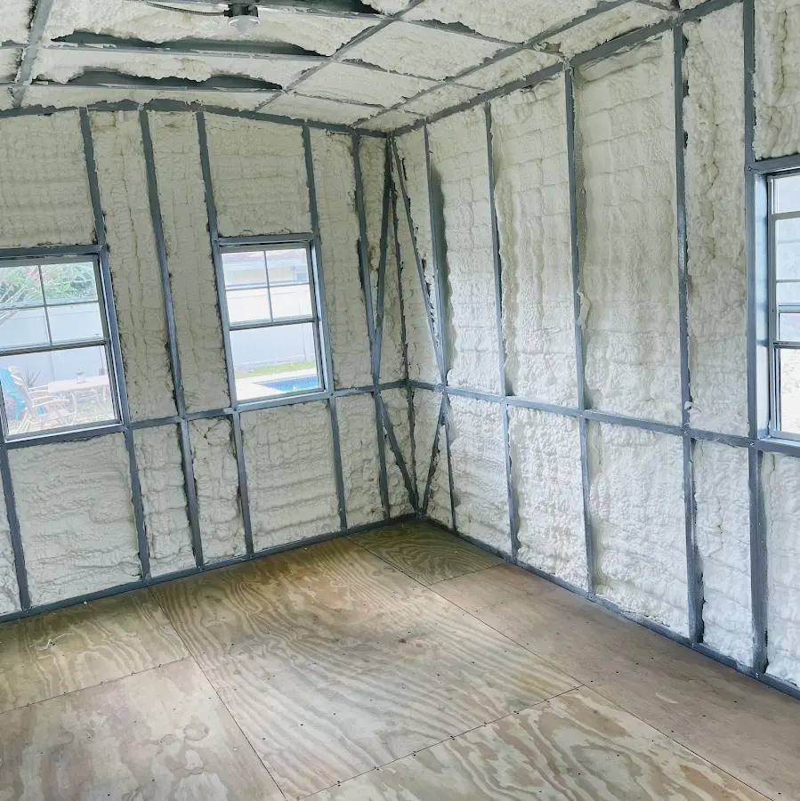 Closed-cell spray foam insulation applied to wall cavities in a residential project in Batesburg-Leesville